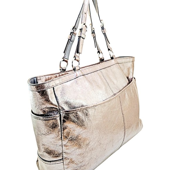 COACH Gallery East West Metallic Pewter Leather Shoulder Tote Bag F17722 - Picture 7 of 7
